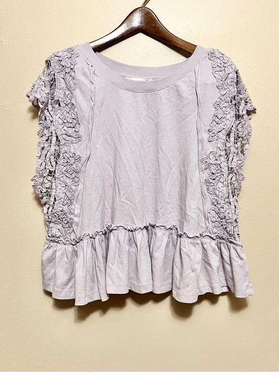 Anthropologie Tops - Anthropologie Lavender Crochet-Sleeve Peplum Tunic